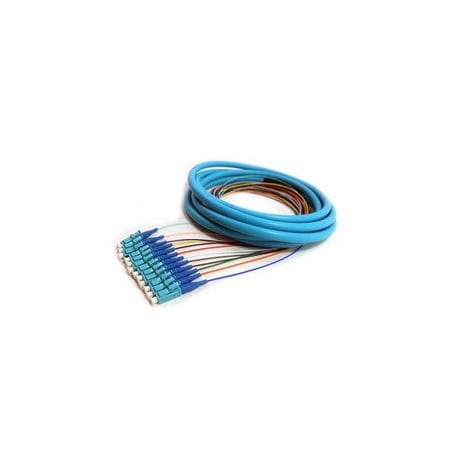 Cable Wholesale 12-Strand LC/PC Distribution Pigtail, Multimode 50um OM3, Color Coded 900um Breakout, 3 meters 15F2-42012